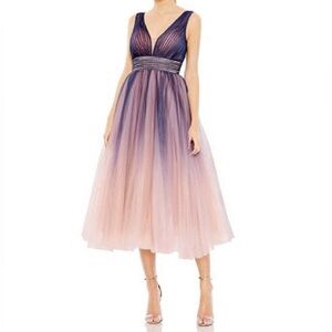 Mac Duggal Pleated Bodice Ombré Sleeveless V Neck Midi Dress 20403 NWT Size 2